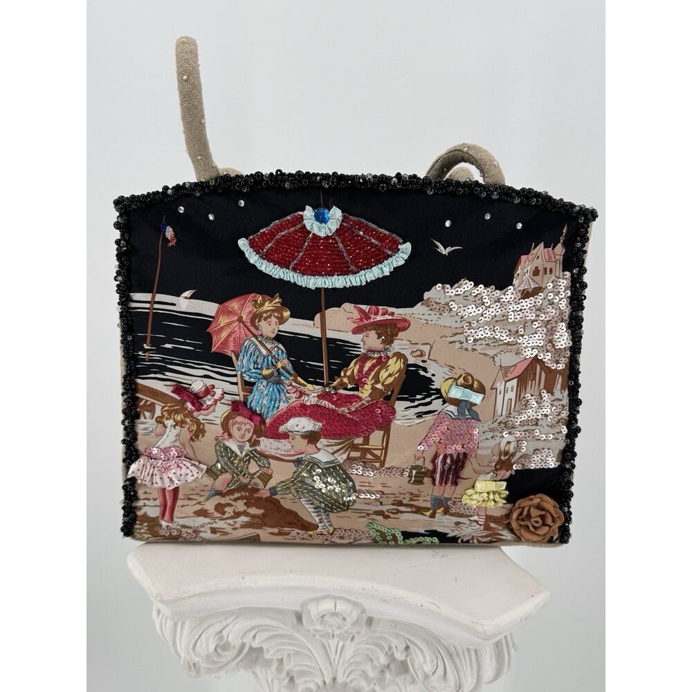 Mary Francis Vintage Beaded Sequin Play at the Beach Victorian Bag /Mirror